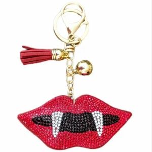 🎉Host Pick🎉 NWT Bling Red Vampire Lips Puffy Keychain or Bag Charm w/ Tassel!